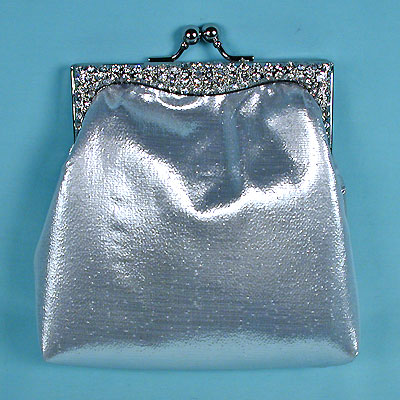 Small Rhinestone Trimmed Silver Lame Evening Bag, a fashion accessorie - Evening Elegance