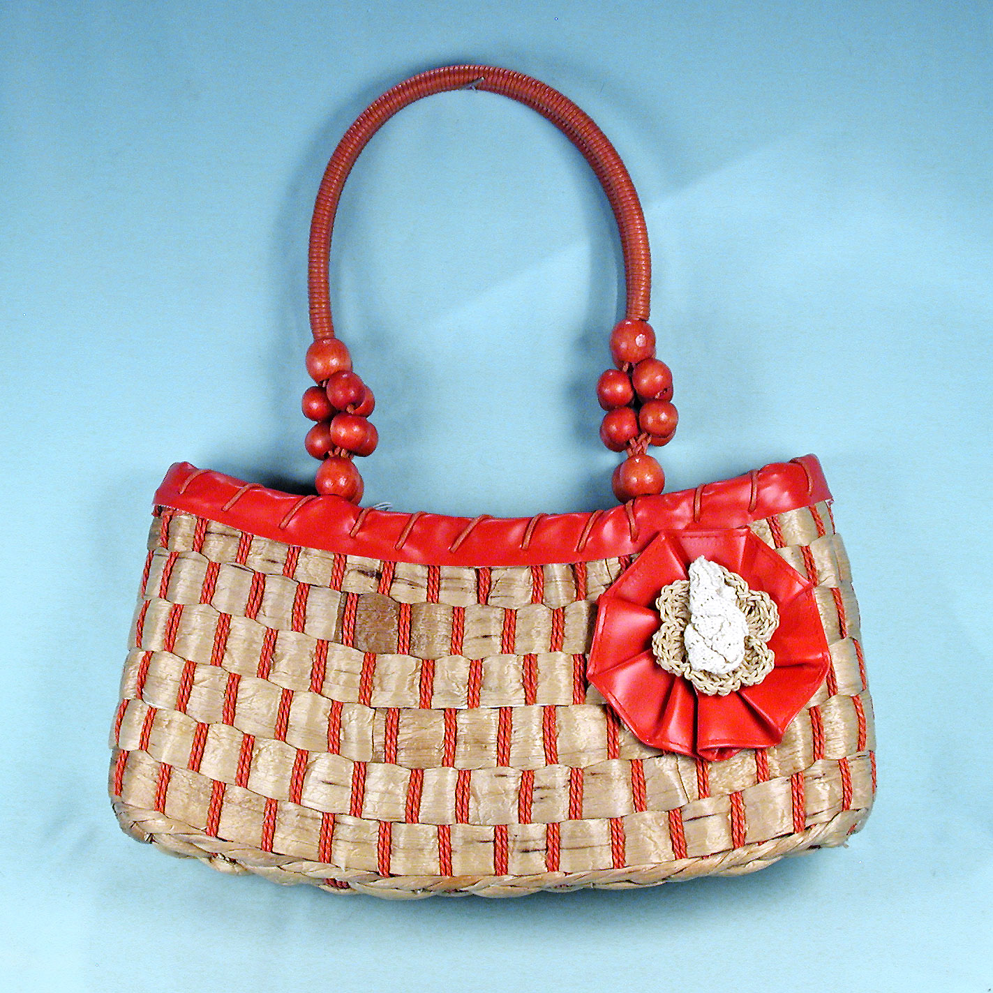 Large Straw Bag with Colored Trim