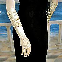 Embroidered Satin Fingerless Gloves