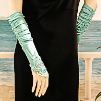 Embroidered Satin Fingerless Gloves