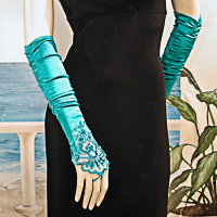 Embroidered Satin Fingerless Gloves