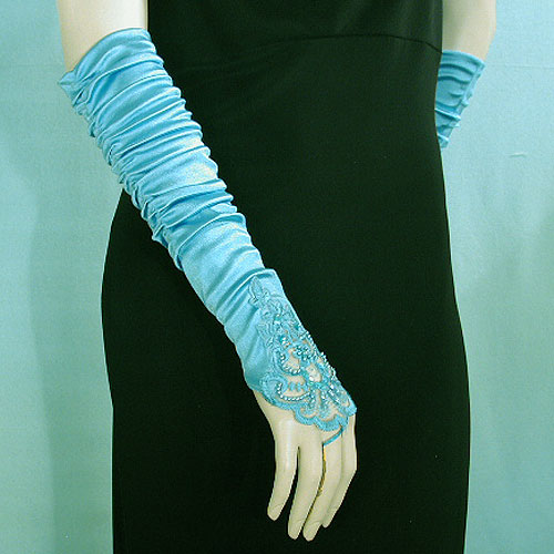Embroidered Satin Fingerless Gloves, a fashion accessorie - Evening Elegance