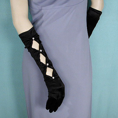 Long satin open gloves with pearls, a fashion accessorie - Evening Elegance