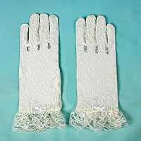 Lace Wrist Gloves with Ruffle and Bow for Children Ages 3-7