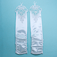 Beaded and Embroidered Satin Fingerless Gloves for Children
