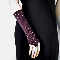 Rhinestone Studded Long Fingerless Satin Stretch Gloves
