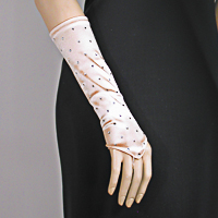 Rhinestone Studded Long Fingerless Satin Stretch Gloves