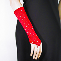 Rhinestone Studded Long Fingerless Satin Stretch Gloves