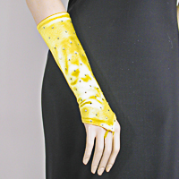 Rhinestone Studded Long Fingerless Satin Stretch Gloves
