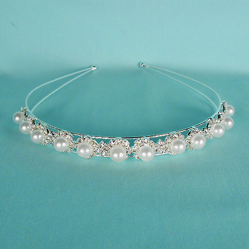 Pearl and Crystal Rhinestone Headbad on Silver Wires, a fashion accessorie - Evening Elegance