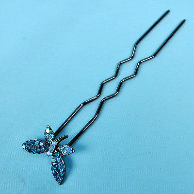 Long Hairpin with Crystal Rhinestone Butterfly, a fashion accessorie - Evening Elegance