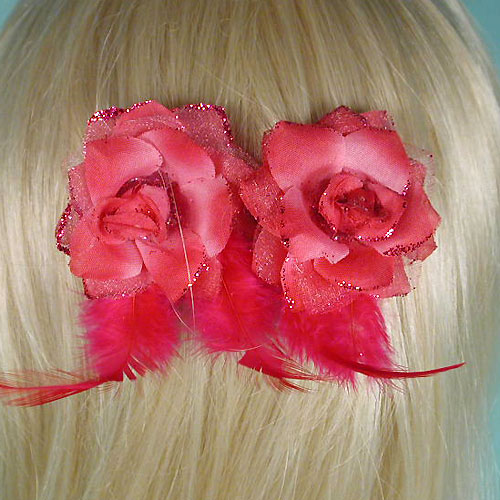 Set of Two Silk Flower Hair Clips, a fashion accessorie - Evening Elegance