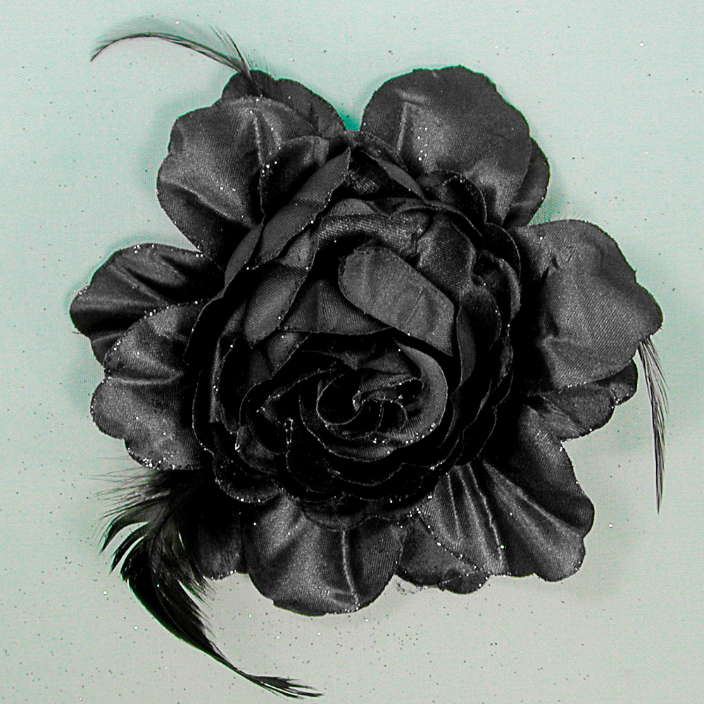 Large Flower and Feathers Hair Clip and Ponytail Holder, a fashion accessorie - Evening Elegance
