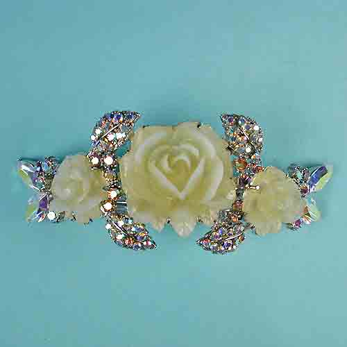 Large Barrette with Ceramic Flowers and Rhinestones, a fashion accessorie - Evening Elegance