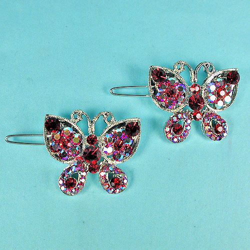 Set of Two Butterfly Crystal Rhinestone Barrettes, a fashion accessorie - Evening Elegance