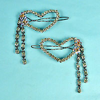 Set of Two Crystal Rhinestone Heart Barrettes