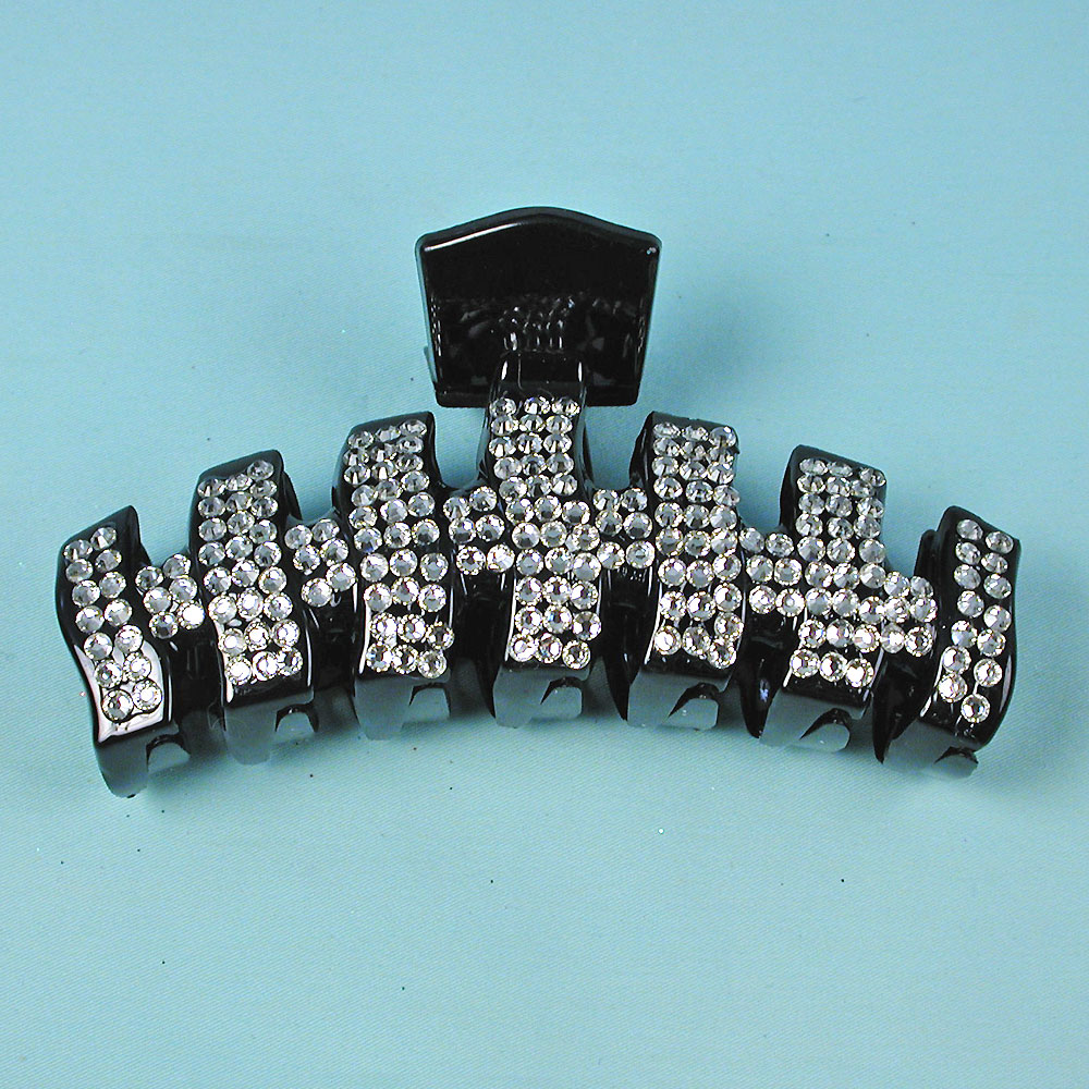 Large Black Plastic Claw with Clear Rhinestones, a fashion accessorie - Evening Elegance