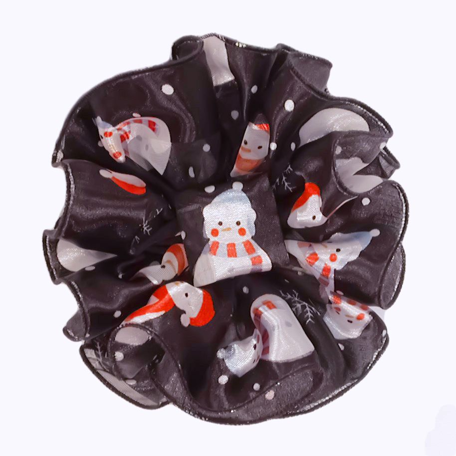 Satin Snowmen Large Clip Claw Ruffled Hair Bows, a fashion accessorie - Evening Elegance