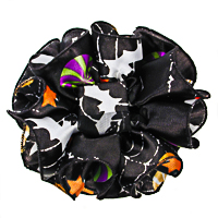 Black Multicolored Halloween Bat Clip Claw Ruffled Hair Bow With White Bats