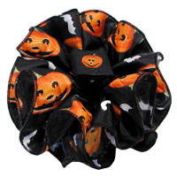 Gold Pumpkin Jack O Lantern Clip Claw Ruffled Hair Bow