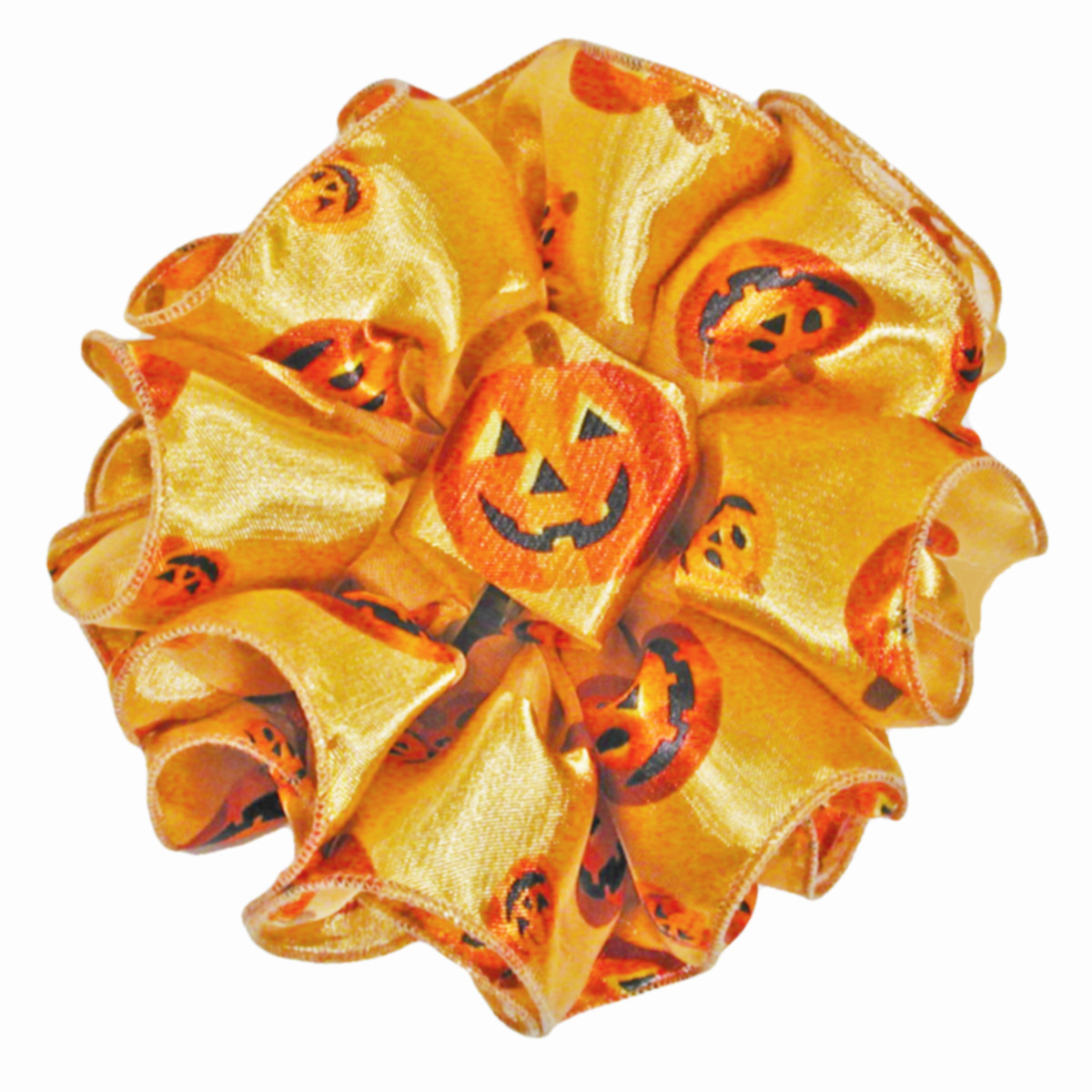 Gold Pumpkin Jack O Lantern Clip Claw Ruffled Hair Bow