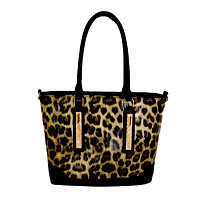 Large Leopard Shoulder Handbag with Matching Makeup Bag