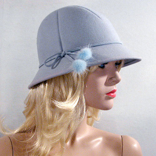 Felt hat with Fur Pom Poms, a fashion accessorie - Evening Elegance