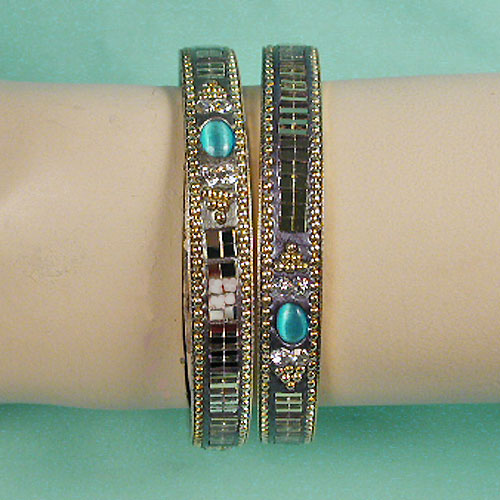 Set of Two Bangle Bracelets with Stones, a fashion accessorie - Evening Elegance