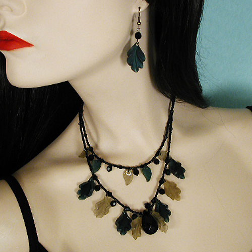 Leaf Design Lucite Necklace and Earrings Set, a fashion accessorie - Evening Elegance