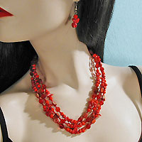 Three Strand Necklace and Earrings Set
