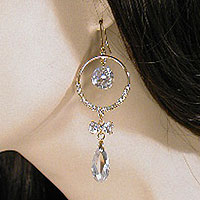 Hoops with Tiny Bow and Drop Stone