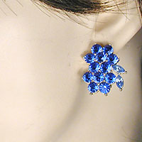Small Blue Cluster Clip Earrings