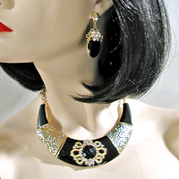 Large Crescent Pane Bib Necklace and Earring Set