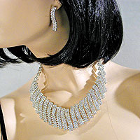 Brilliant Silver and Clear Crystal Rhinestone Necklace Set