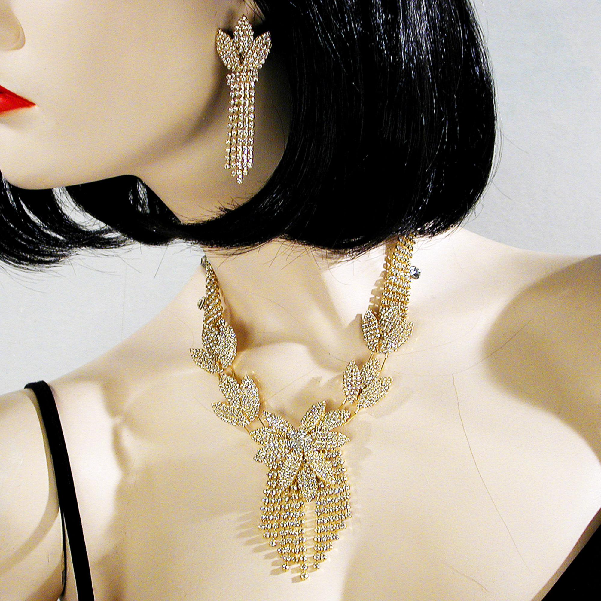 Sparkling Gold and Crystal Rhinestone Necklace Set, a fashion accessorie - Evening Elegance