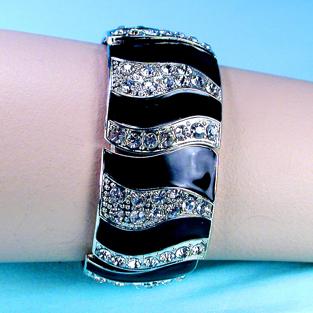 Stunning Black and Silver Bracelet  in a Wave Design, a fashion accessorie - Evening Elegance