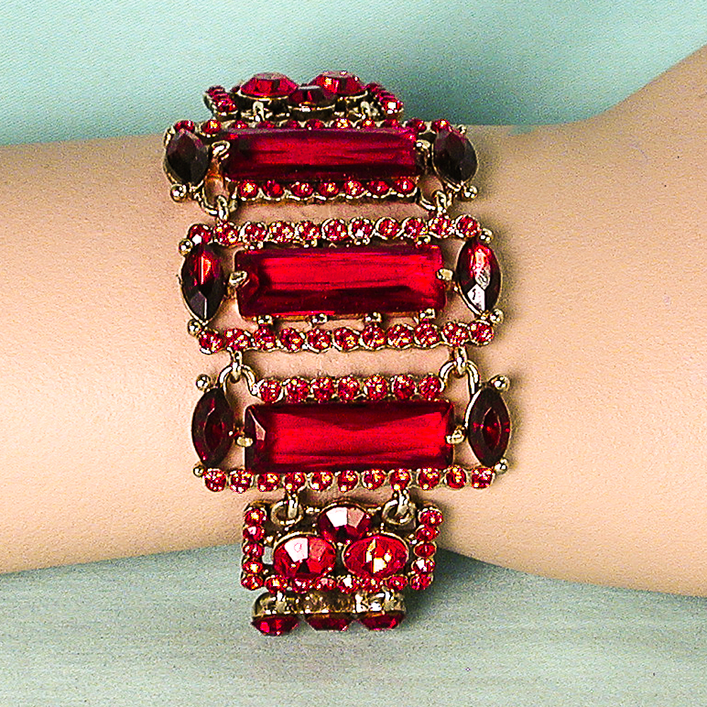 Red Rectangle Design Bracelet Gold Set in Tone Metal, a fashion accessorie - Evening Elegance