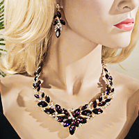 Large Rhinestone Starburst Bib Necklace Earrings Set 