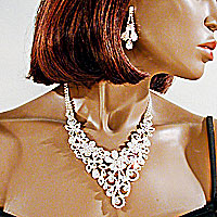 Large Crystal Rhinestone Bib Statement Necklace and Earrings Set
