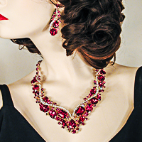 Large Crystal Rhinestone Statement Bib Necklace Solid/Multi Colors
