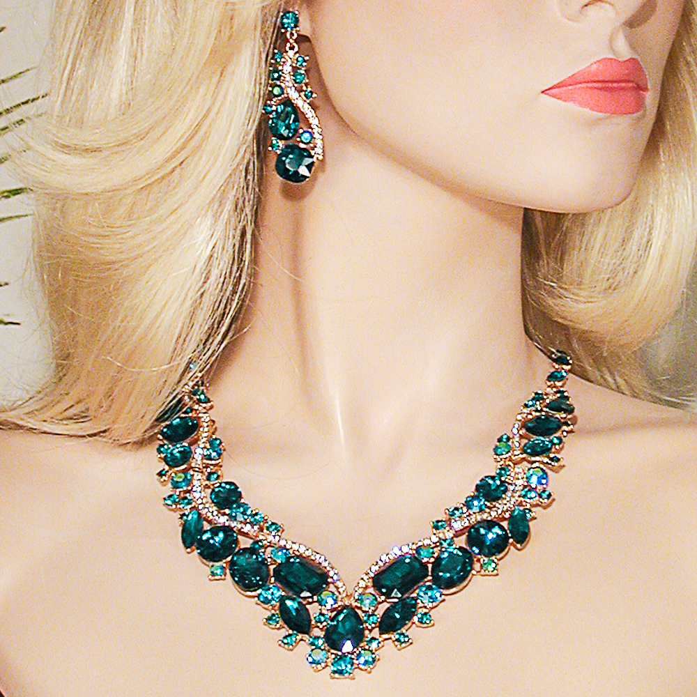 Large Crystal Rhinestone Statement Bib Necklace Solid/Multi Colors, a fashion accessorie - Evening Elegance