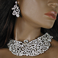 Extra Large Asymmetrical  Bold Clear Crystal Rhinestone Statement Necklace and Earring Set