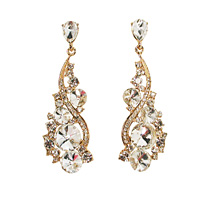  Large Long Drop Swirled Clear Crystal Rhinestone Earrings