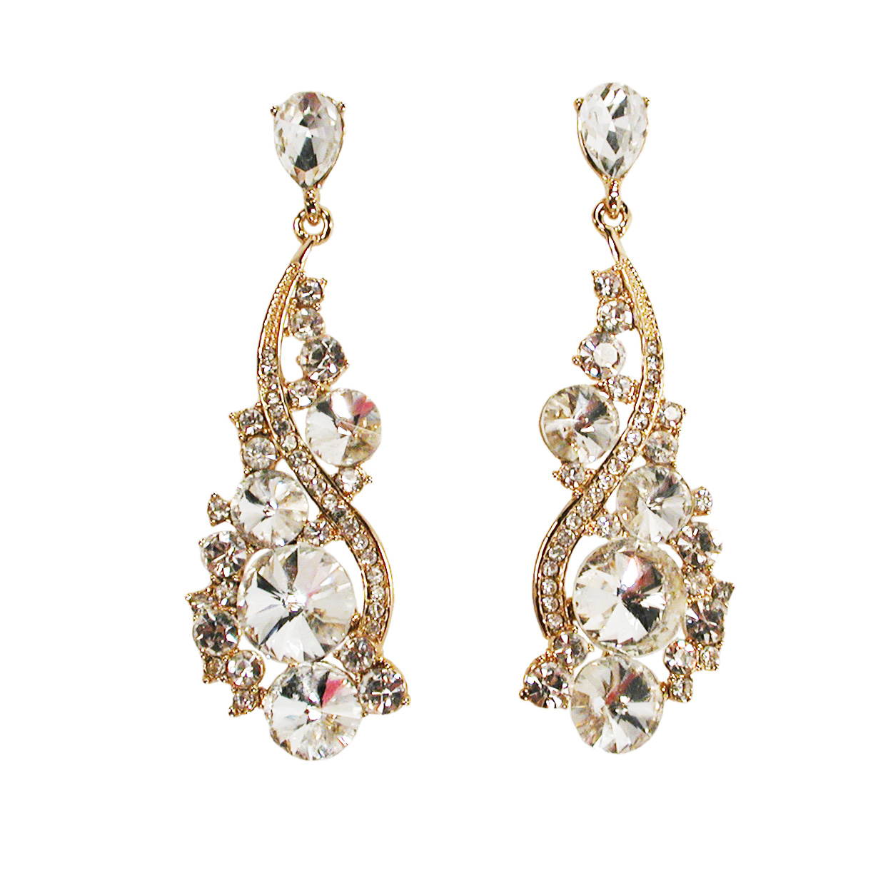  Large Long Drop Swirled Clear Crystal Rhinestone Earrings, a fashion accessorie - Evening Elegance