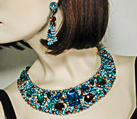 Large Stone Statement Crystal Rhinestone Bib Necklace Earrings Set