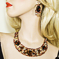 Large Stone Statement Crystal Rhinestone Bib Necklace Earrings Set