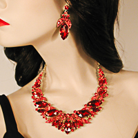 Bib Necklace and Earring Set with Filigree and Large Marquise Rhinestones