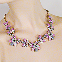 Faux Opal, Moonstone and Rhinestone Segment Necklace