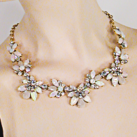 Faux Opal, Moonstone and Rhinestone Segment Necklace