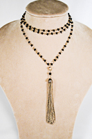 Long Beaded Chain Necklace with Beaded Tassel